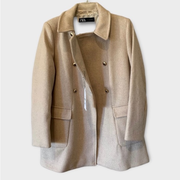 ZARA Wool Double Breasted Peacoat Tan Large - Picture 4 of 10